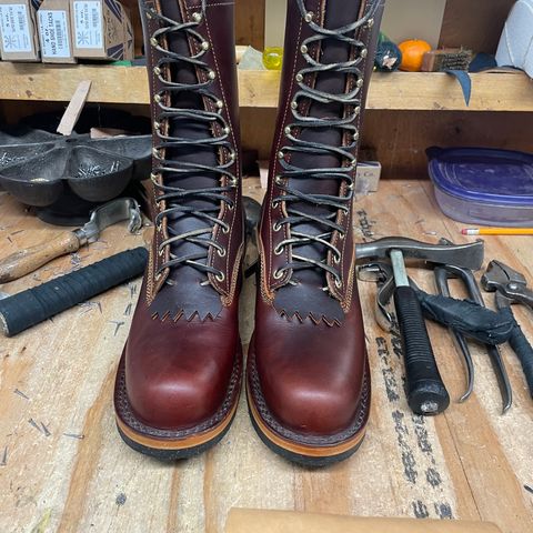 View photo of Frank's Boots Wilson in Wickett & Craig Chestnut Oiled Latigo