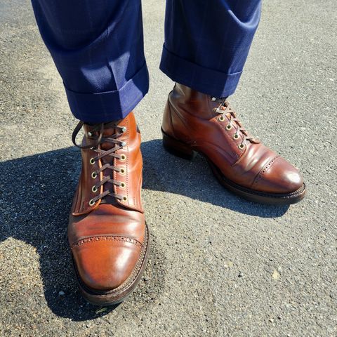 View photo of White Kloud Blucher.87 in Leder Ogawa Coffee Shell Cordovan