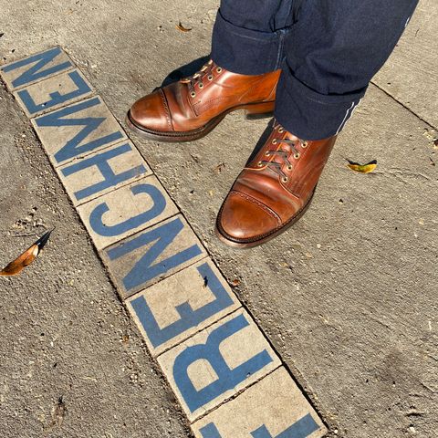 View photo of White Kloud Blucher.87 in Leder Ogawa Coffee Shell Cordovan