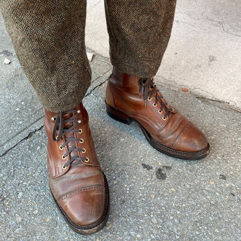 View photo of White Kloud Blucher.87 in Leder Ogawa Coffee Shell Cordovan