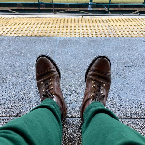 View photo of White Kloud Blucher.87 in Leder Ogawa Coffee Shell Cordovan