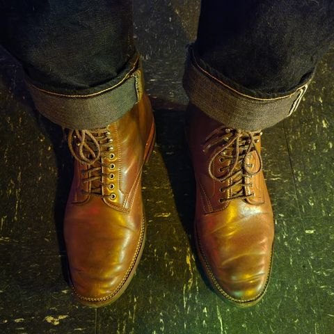 View photo of Flame Panda Service Boot in Horween Bourbon Shell Cordovan