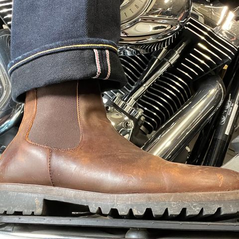 View photo of Patina Welted Chelsea Boot in Canyon Full Grain