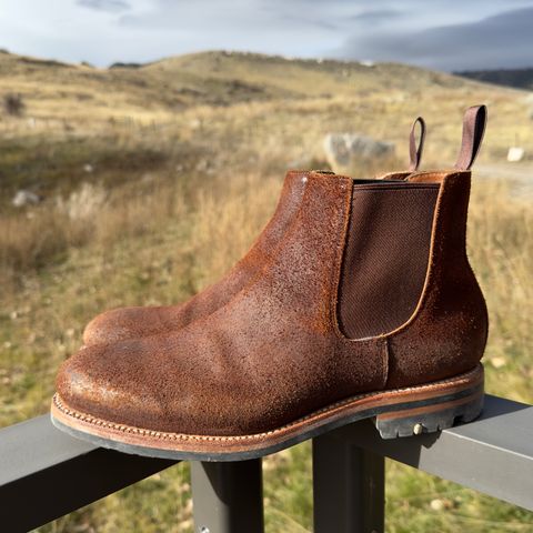 View photo of Grant Stone Chelsea Boot in C.F. Stead Dark Oak Roughout