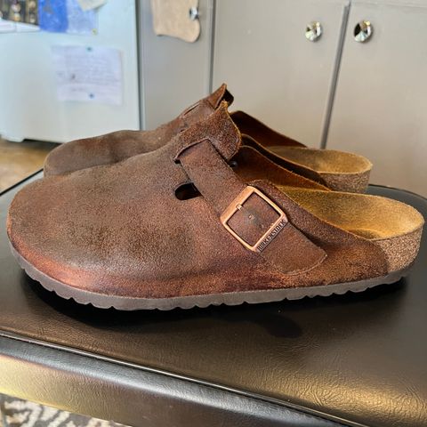 View photo of Birkenstock Boston in Mink Suede