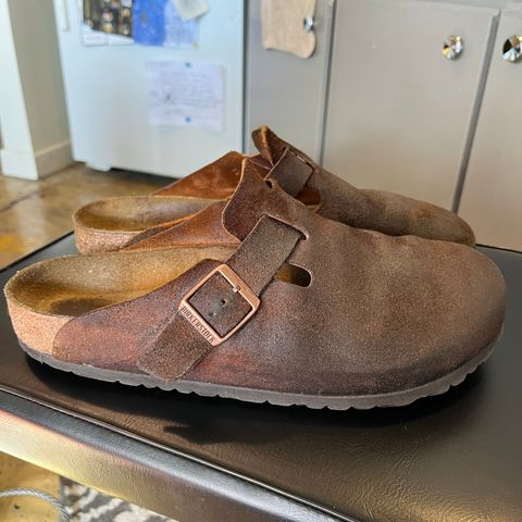 View photo of Birkenstock Boston in Mink Suede