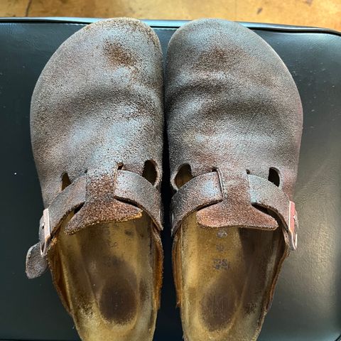 View photo of Birkenstock Boston in Mink Suede