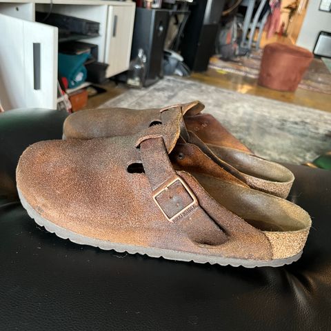 View photo of Birkenstock Boston in Mink Suede