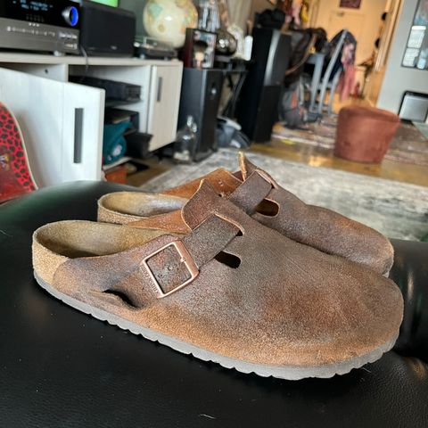 View photo of Birkenstock Boston in Mink Suede