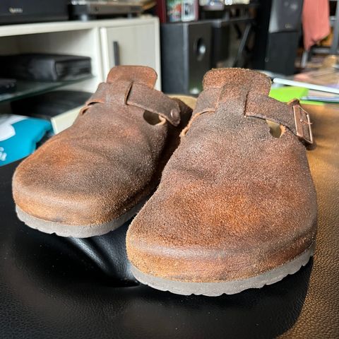 View photo of Birkenstock Boston in Mink Suede