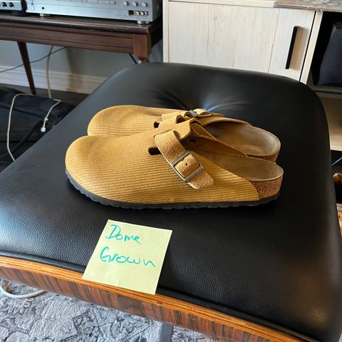 View photo of Birkenstock Boston in Cork Brown Embossed Suede