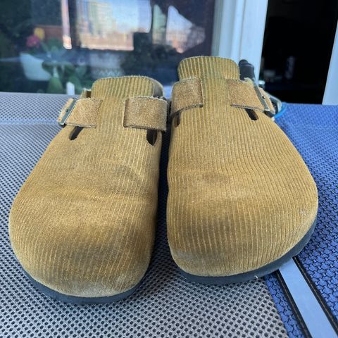 View photo of Birkenstock Boston in Cork Brown Embossed Suede