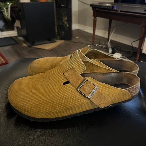 View photo of Birkenstock Boston in Cork Brown Embossed Suede