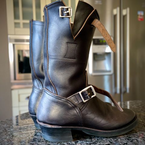 View photo of Clinch Engineer Boots 11-Inch Height in Black-Overdyed Horsebutt