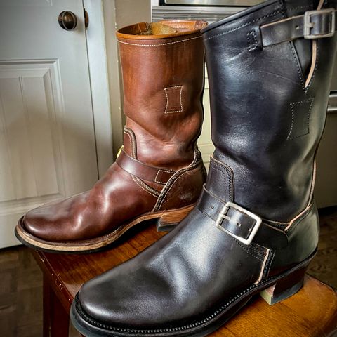 View photo of Clinch Engineer Boots 11-Inch Height in Black-Overdyed Horsebutt