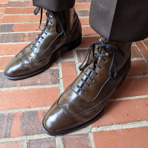 Tread Heavily Shoes Acclamator Austerity Brogue Boot in Horween Dark Cognac Shell Cordovan
