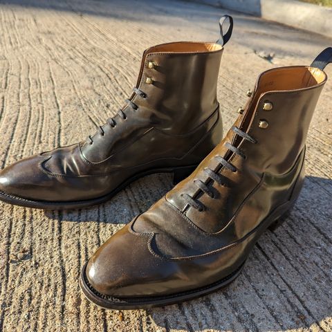 Tread Heavily Shoes Acclamator Austerity Brogue Boot in Horween Dark Cognac Shell Cordovan