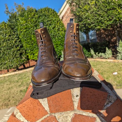 Tread Heavily Shoes Acclamator Austerity Brogue Boot in Horween Dark Cognac Shell Cordovan
