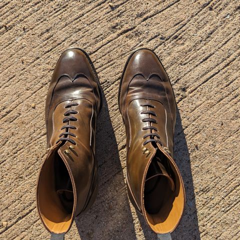 Tread Heavily Shoes Acclamator Austerity Brogue Boot in Horween Dark Cognac Shell Cordovan