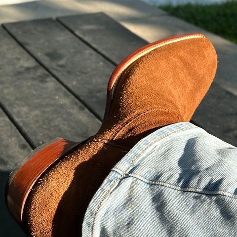 View photo of Heritage Boot Co. Camel Ranch Hand French Toe in Calfskin Roughout