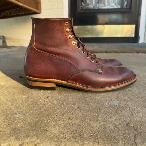 View photo of NF Bootmaker Fritz Boot in Tempesti Baku & Horween Tumbled Black Chromexcel