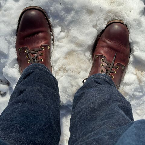 View photo of NF Bootmaker Fritz Boot in Tempesti Baku & Horween Tumbled Black Chromexcel