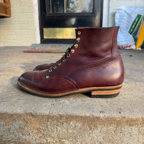 View photo of NF Bootmaker Fritz Boot in Tempesti Baku & Horween Tumbled Black Chromexcel