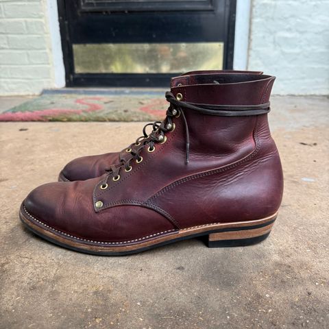 View photo of NF Bootmaker Fritz Boot in Tempesti Baku & Horween Tumbled Black Chromexcel