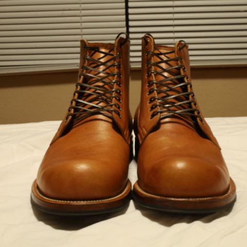 View photo of Viberg Service Boot in Shinki Beige Pony Latigo Horsehide