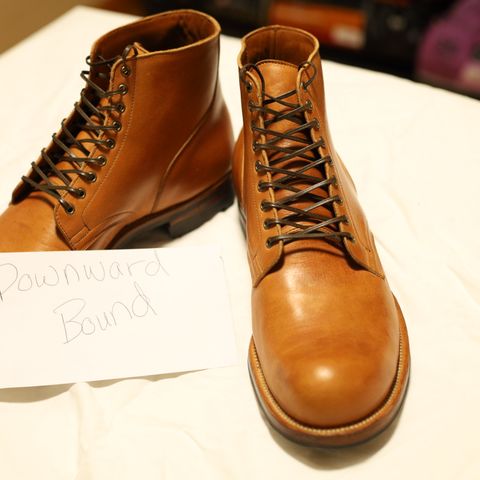 View photo of Viberg Service Boot in Shinki Beige Pony Latigo Horsehide