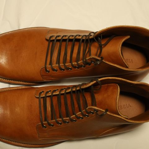 View photo of Viberg Service Boot in Shinki Beige Pony Latigo Horsehide