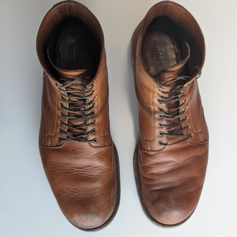 View photo of Viberg Service Boot in Shinki Beige Pony Latigo Horsehide