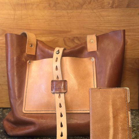 Swampoodle Homemade Goods Tote Bag and Field Notes Cover Combo in Supernatural Natural Veg Tan & Badalassi Carlo Cognac Pueblo