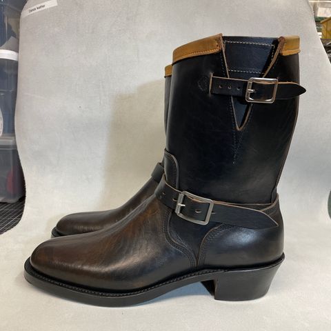 View photo of Role Club Anniversary Engineer Boots in Shinki Hand-Finished Black Horsehide