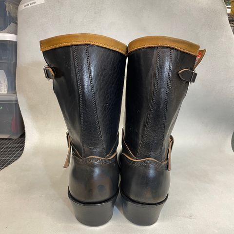 View photo of Role Club Anniversary Engineer Boots in Shinki Hand-Finished Black Horsehide