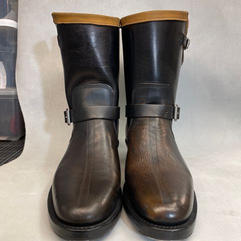 View photo of Role Club Anniversary Engineer Boots in Shinki Hand-Finished Black Horsehide