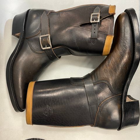 View photo of Role Club Anniversary Engineer Boots in Shinki Hand-Finished Black Horsehide