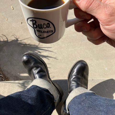 The Real McCoy's Buco Engineer Boots in Shinki Black Oiled Horsebutt