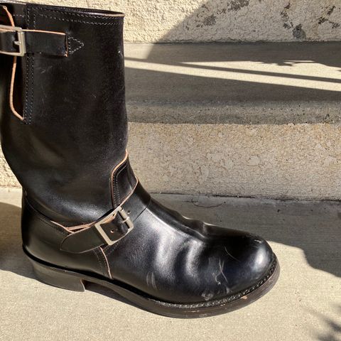The Real McCoy's Buco Engineer Boots in Shinki Black Oiled Horsebutt