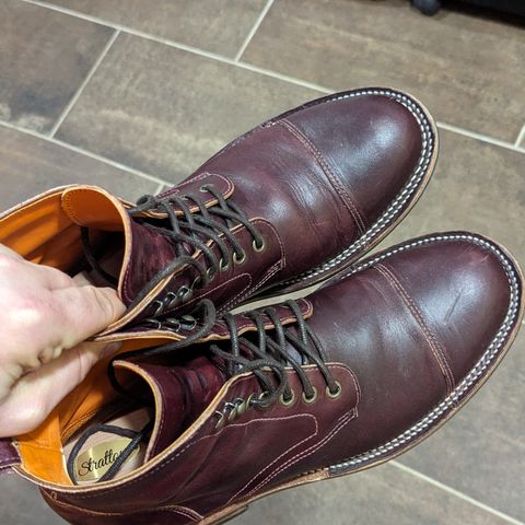 View photo of Bordon Tukano Boots in Wickett & Craig Burgundy Oiled Latigo