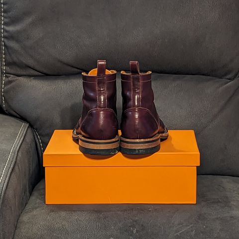 View photo of Bordon Tukano Boots in Wickett & Craig Burgundy Oiled Latigo