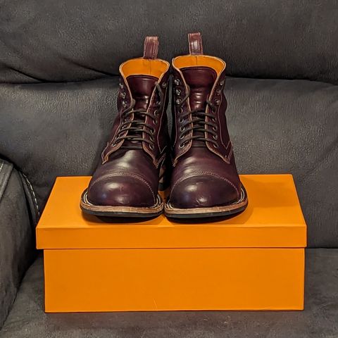 View photo of Bordon Tukano Boots in Wickett & Craig Burgundy Oiled Latigo