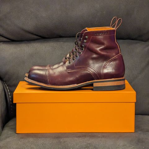 View photo of Bordon Tukano Boots in Wickett & Craig Burgundy Oiled Latigo