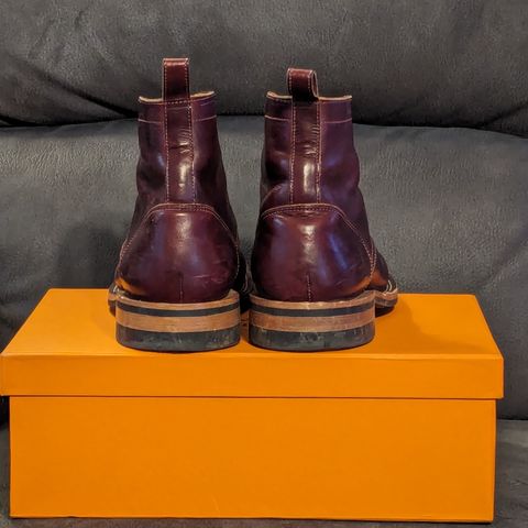 View photo of Bordon Tukano Boots in Wickett & Craig Burgundy Oiled Latigo