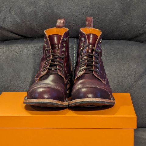 View photo of Bordon Tukano Boots in Wickett & Craig Burgundy Oiled Latigo