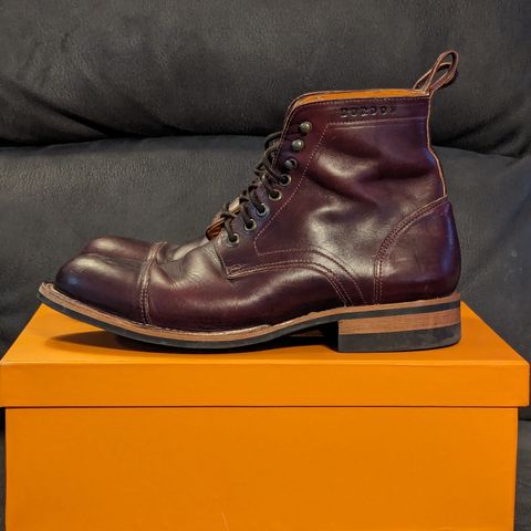 View photo of Bordon Tukano Boots in Wickett & Craig Burgundy Oiled Latigo