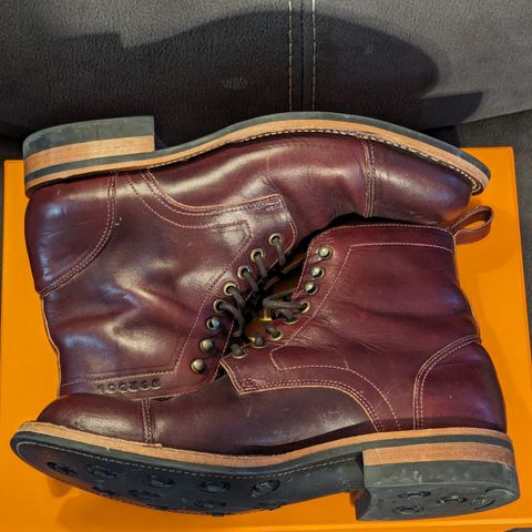 View photo of Bordon Tukano Boots in Wickett & Craig Burgundy Oiled Latigo