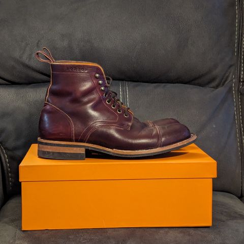 View photo of Bordon Tukano Boots in Wickett & Craig Burgundy Oiled Latigo