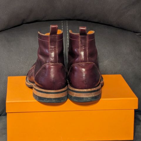 View photo of Bordon Tukano Boots in Wickett & Craig Burgundy Oiled Latigo