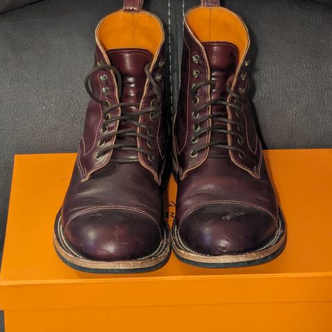 View photo of Bordon Tukano Boots in Wickett & Craig Burgundy Oiled Latigo